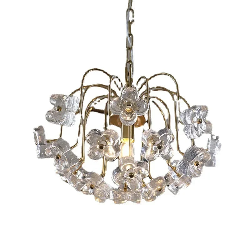 Afralia™ Antique Petal Glass Iron Chandelier for Home Decor
