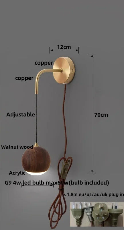 Afralia™ LED Walnut Wood Wall Light Sconce with Adjustable Acrylic Lamparas