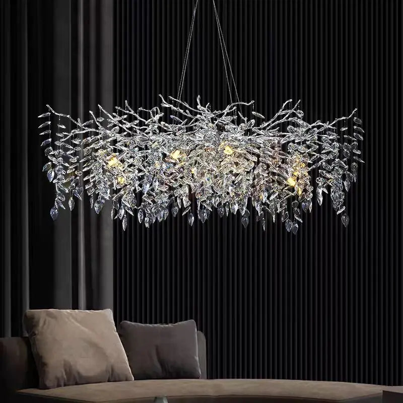 Afralia™ Silver Crystal Chandelier Pendant Light: Nordic Luxury Design for Living Room, Dining Room