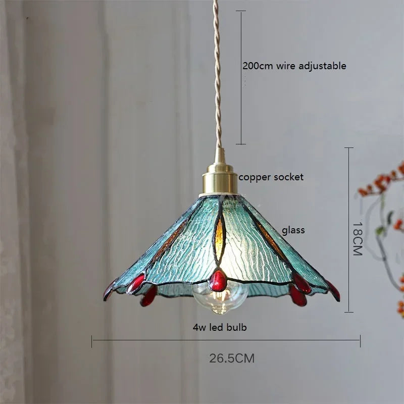 Afralia™ Colorful Glass Copper LED Pendant Light for Kitchen Bedroom Living Room Loft