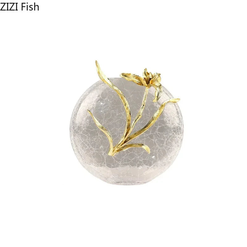 Afralia™ Golden Flower Glass Vase Desk Decoration, Aesthetic Floral Vases, Room Decor