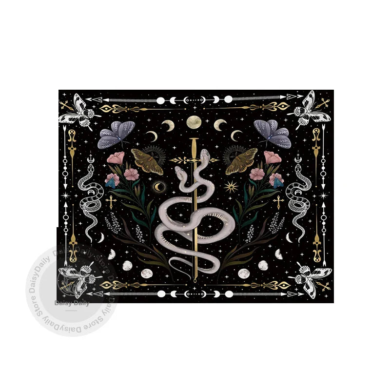 Afralia™ Snake Moon Phase Stars Butterfly Night Psychedelic Mystery Tapestry