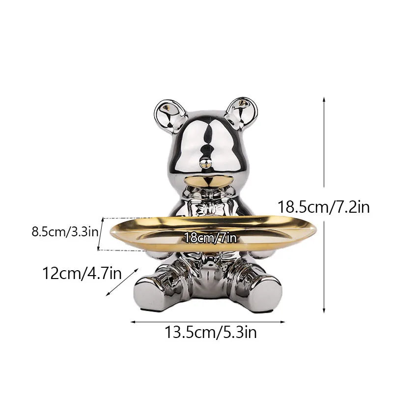 Afralia™ Ceramic Bear Plating Tray Storage Figurine Luxury Home Decoration