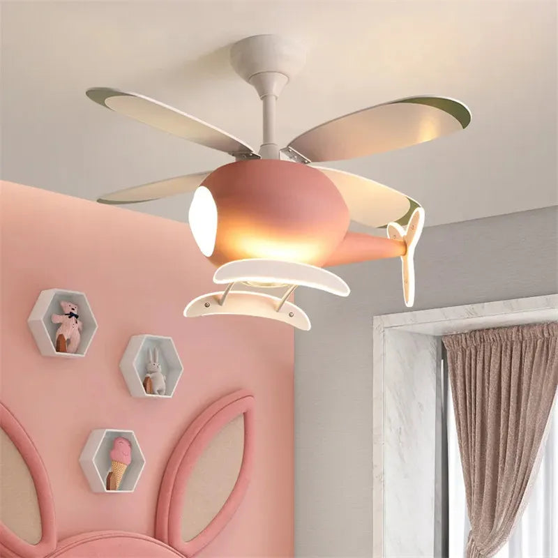 Afralia™ Helicopter Ceiling Fan Chandeliers: Nordic Creative Kids Room Decor Lamp