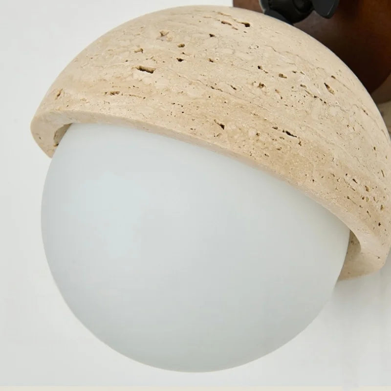 Afralia™ White Glass LED Wall Lamps Pull Chain Yellow Travertine Modern Bathroom Light