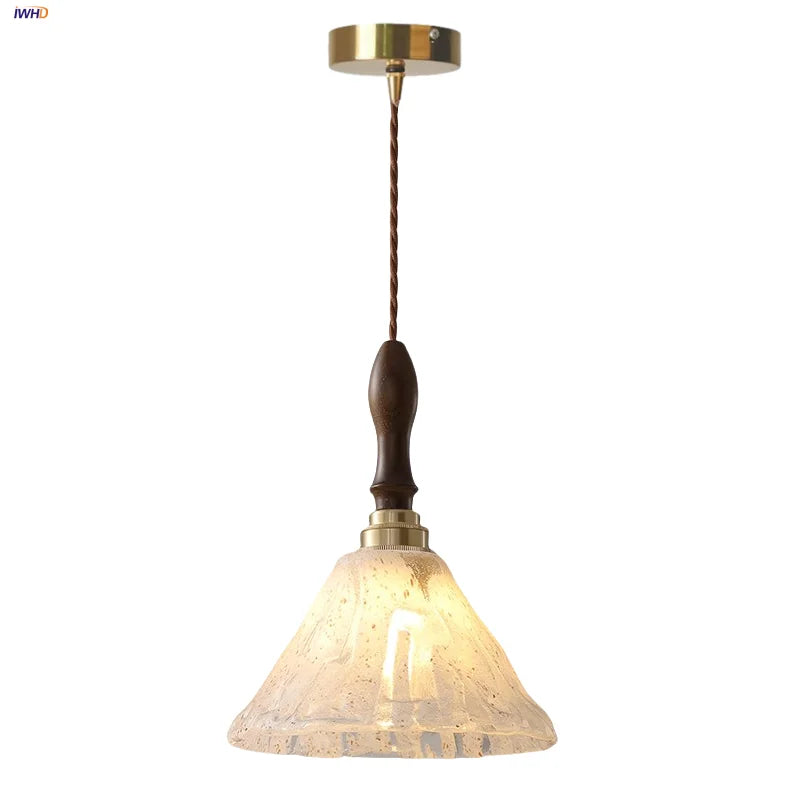 Afralia™ LED Pendant Light: Japan Style White Glass, Copper Socket, Walnut Wood Lamp
