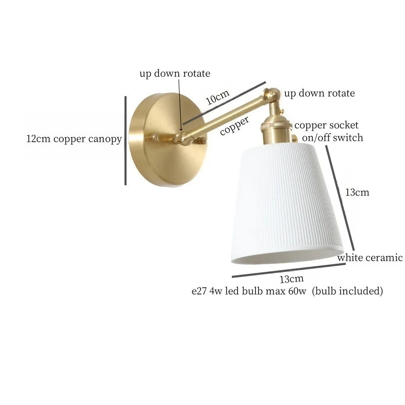 Afralia™ White Ceramic LED Wall Sconce - Nordic Copper Minimalist Sconce Light for Home Decor