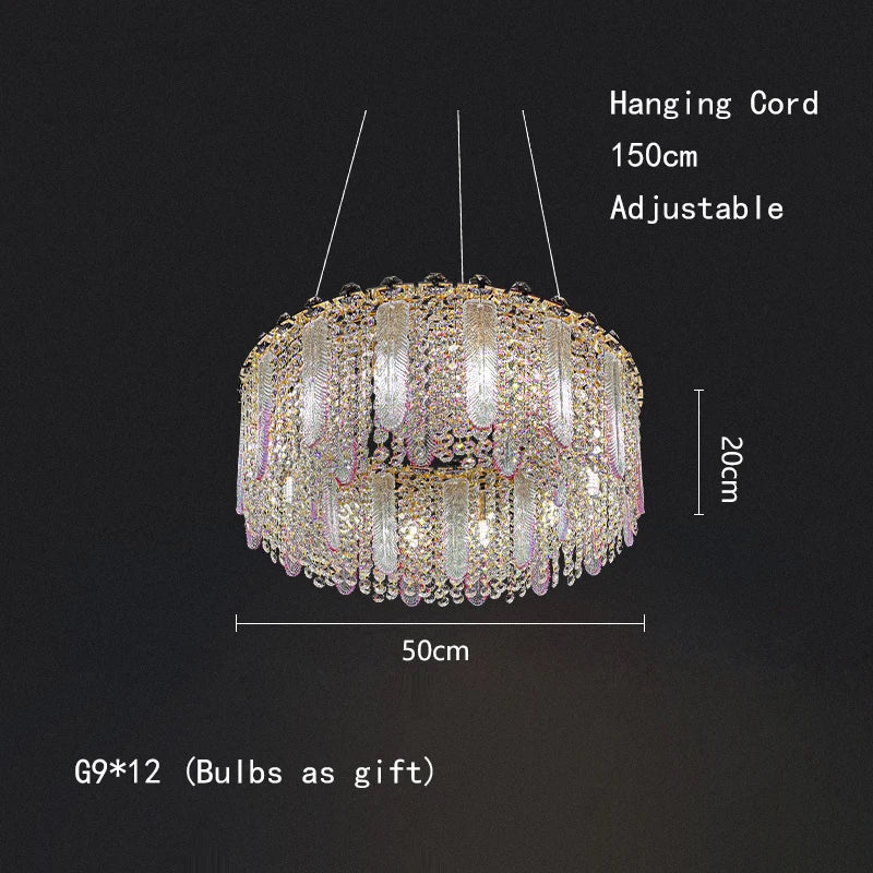 Afralia™ Gold Feather Crystal Tassel Chandelier & Ceiling Light Fixture