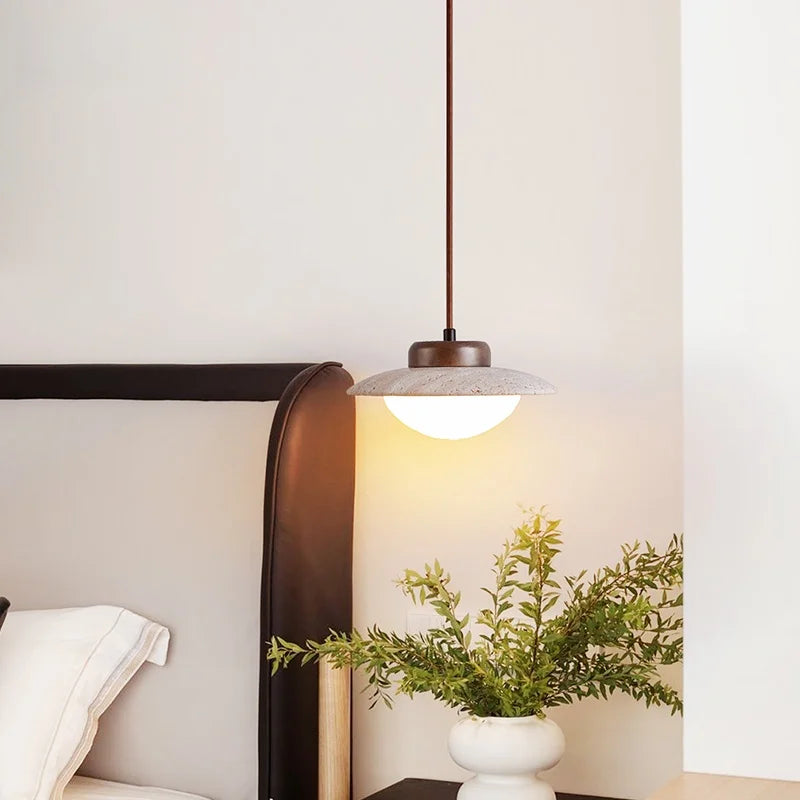 Afralia™ Wabi Sabi LED Pendant Lights, Yellow Travertine Vintage Hanging Lamp for Bedroom and Dining Room