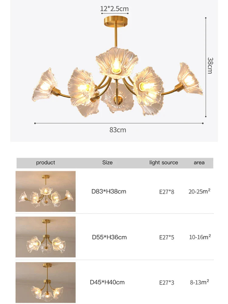 Afralia™ Glass Flower Chandelier Ceiling Light for Bedroom Living Room Hallway Kitchen