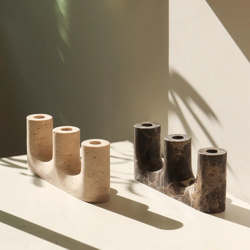 Afralia™ Travertine Marble Taper Candle Holder - Vintage Candlestick Holder