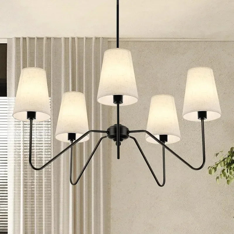 Afralia™ Vintage Chandelier Kitchen Island Lighting Classic Fabric Lampshade Polished Gold/Black