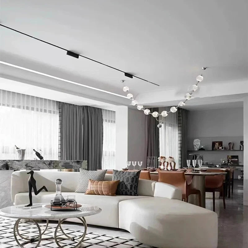 Afralia™ Pearl Necklace Design LED Chandelier for Dining Room Staircase Decor