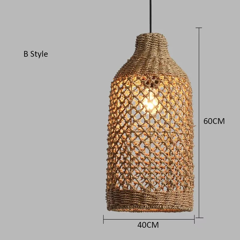 Afralia™ Hand-woven Natural Rattan Chandelier Pendant Light for Living Room Décor