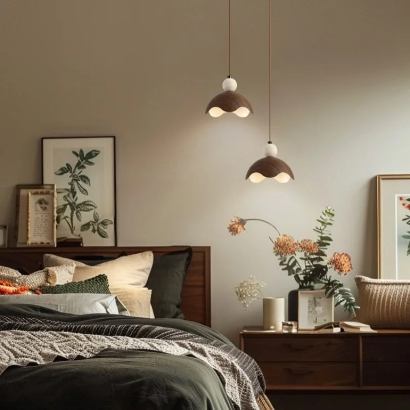 Afralia™ Iron Yellow Travertine LED Pendant Light for Bedside Dining Living Room