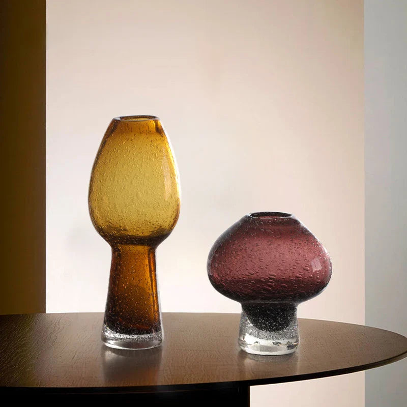 Afralia™ Geometric Mushroom Flower Vase Home Decor Sparkling Glass Bottle