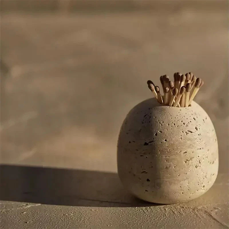 Afralia™ Travertine Matchstick & Toothpick Holder - Beige Home Decor