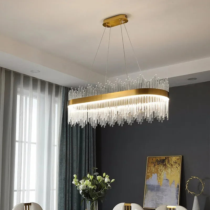 Afralia™ Gold Crystal Chandelier Dimmable Luxury Pendant Lights for Bedroom & Living Room