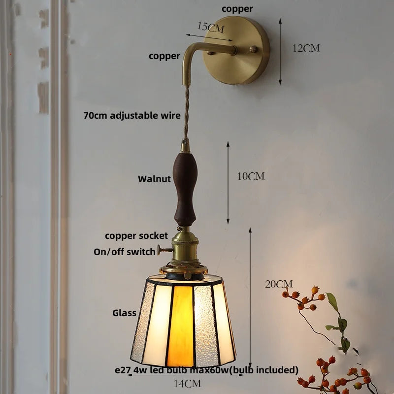 Afralia™ Vintage LED Wall Lights Walnut Wood Pull Chain Switch Mirror Light