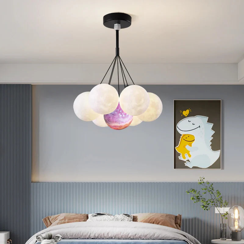 Afralia™ Planet Bubble Moon LED Chandelier: Modern Nordic Style for Home Decor & Lighting