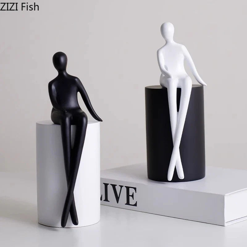 Afralia™ Geometric Base Character Statue Decor - Resin Sculpture for Aesthetic Room Ornaments