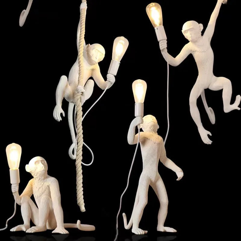 Afralia™ Monkey Resin LED Pendant Chandelier for Nordic Home Decor & Bedroom Lighting