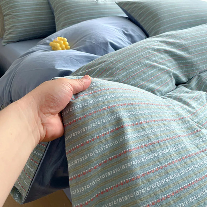 Afralia™ Luxury Striped Jacquard Cotton Bedding Set - Ultra Soft Duvet Cover Kit