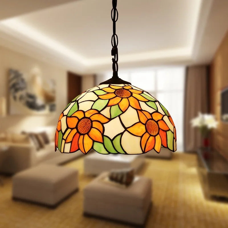Afralia™ Retro Tiffany Chandelier Stained Glass Hanging Light for Living Room & Bedroom