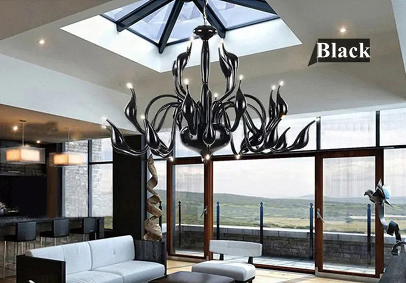 Afralia™ Iron Swan Pendant Chandelier for Restaurant Living Room Bedroom with LED G4 Candle