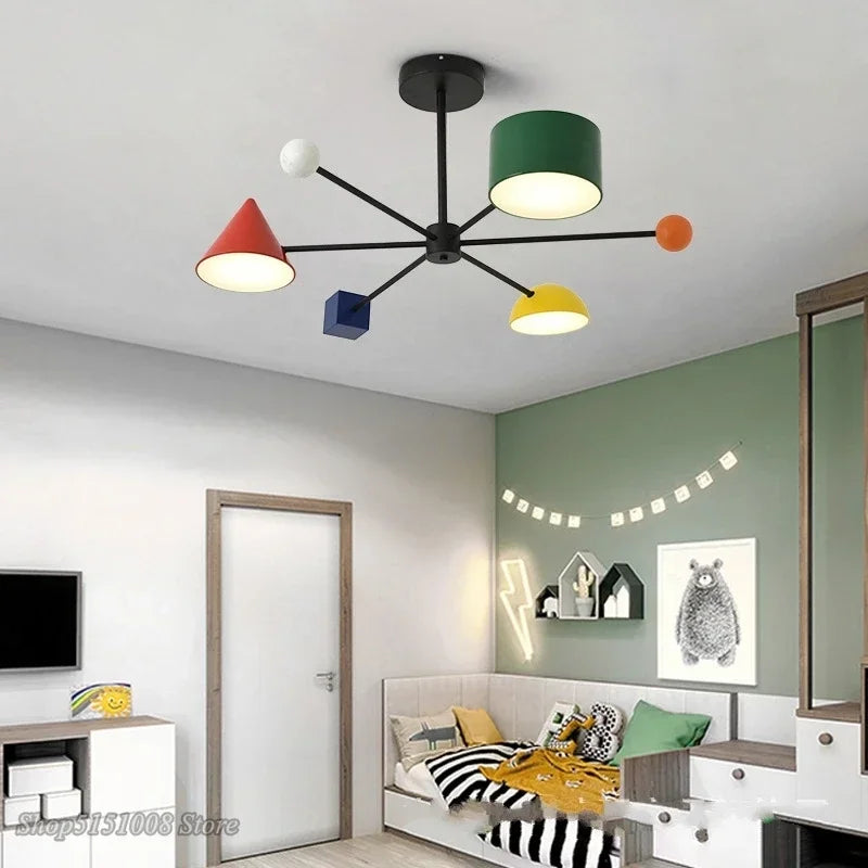 Afralia™ Macaron Geometric Chandelier, Colorful Nursery & Kitchen Island Hanging Light
