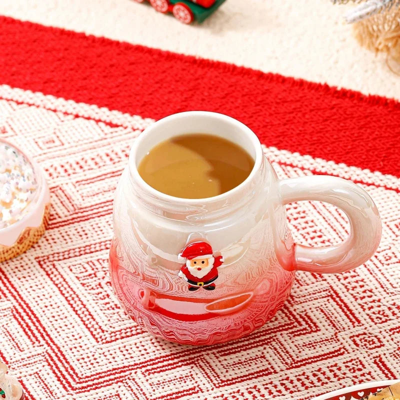 Afralia™ Christmas Santa Ceramic Mug with Lid - Festive Holiday Gift for Home & Office