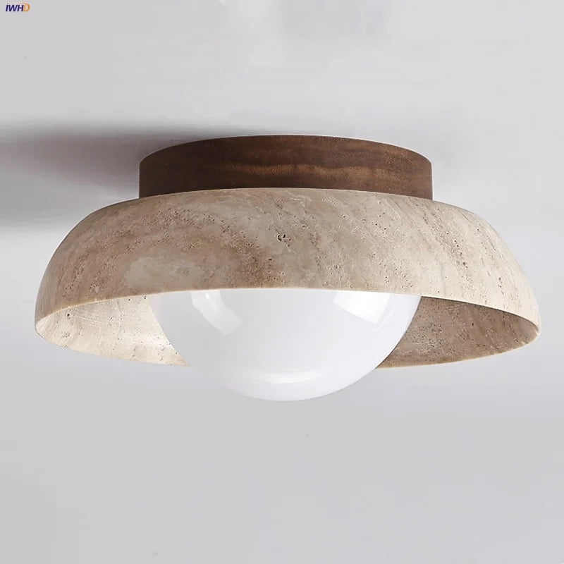 Afralia™ White Glass LED Ceiling Light Wood Canopy Modern Flush Mount