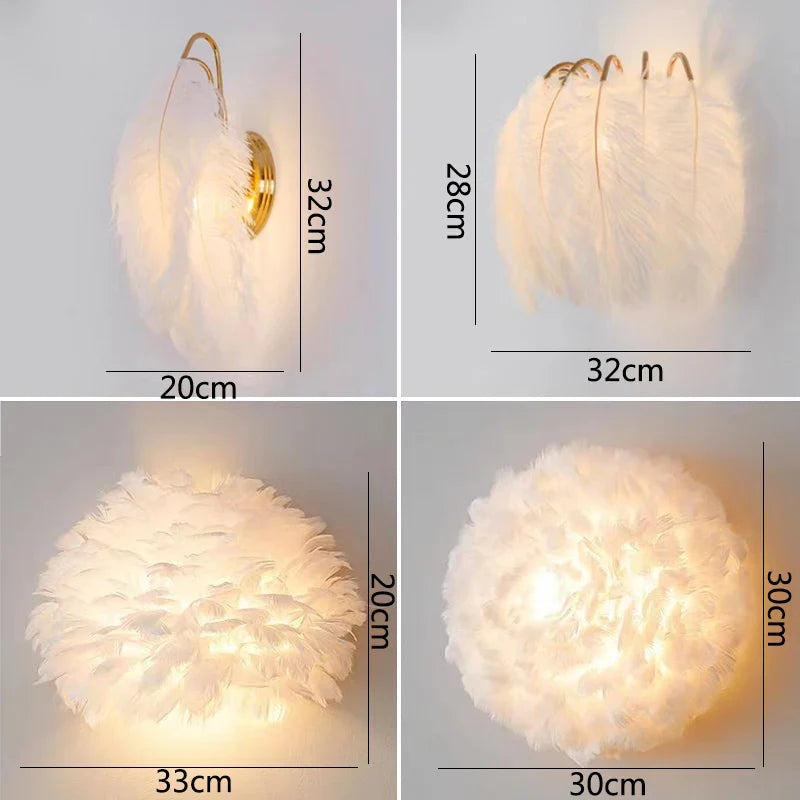 Afralia™ Nordic Feather Wall Lamps for Girl's Princess Room Decor & Bedroom Sconces