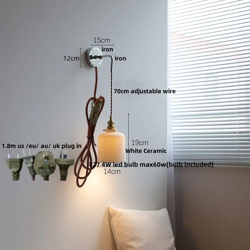 Afralia™ Ceramic LED Wall Sconce Pull Chain Switch, Modern Nordic Bathroom Mirror Light