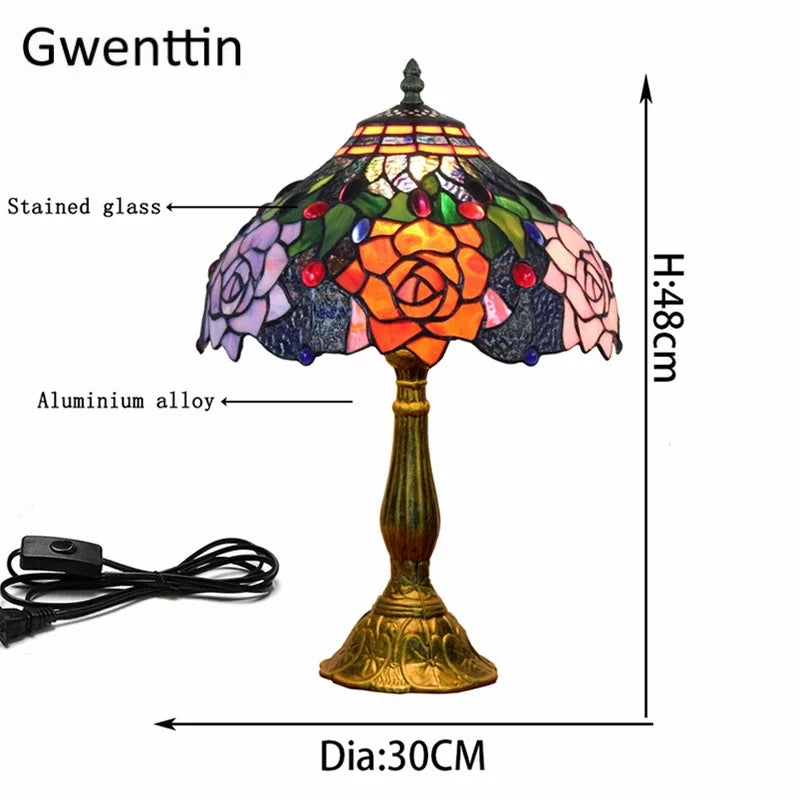 Afralia™ Tiffany Style Stained Glass Led Table Lamp