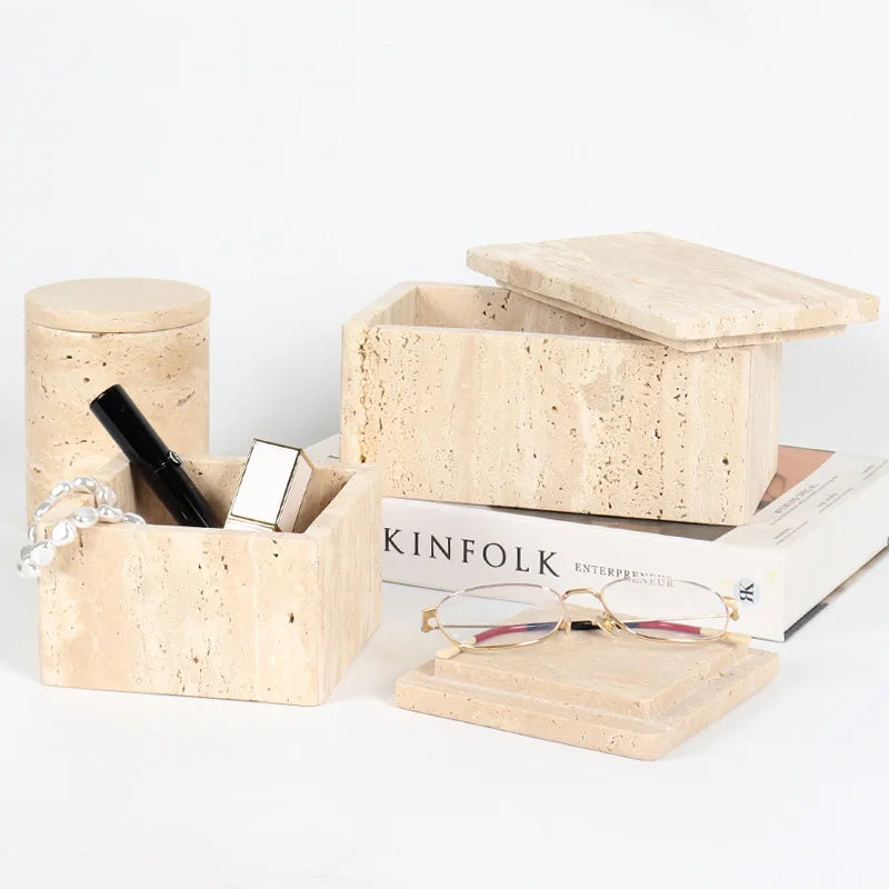 Afralia™ Marble Jewelry Organizer Canister for Bathroom Storage