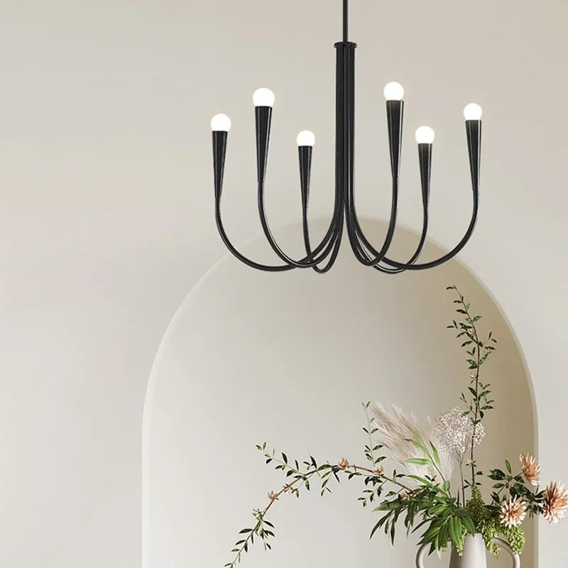 Afralia™ French Style Black Pendant Light Luxury Led Chandelier Room Decor