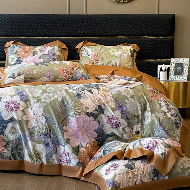 Afralia™ Floral Print 600TC Cotton Bedding Duvet Set with Sheets & Pillowcases