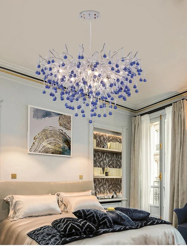 Afralia™ Blue Crystal LED Chandelier: Luxury Classic Pendant Light for Living Room.