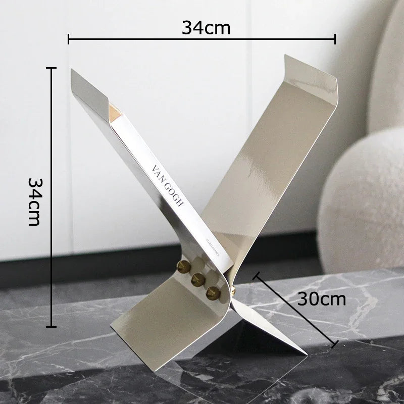 Afralia™ X-Shaped Bookshelf Beige Magazine Holder Modern Metal Rack Room Decor