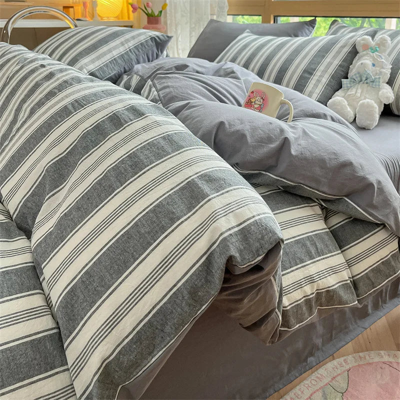 Afralia™ Cozy Striped Cotton Bedding Set - Breathable & Soft Quilt Kit