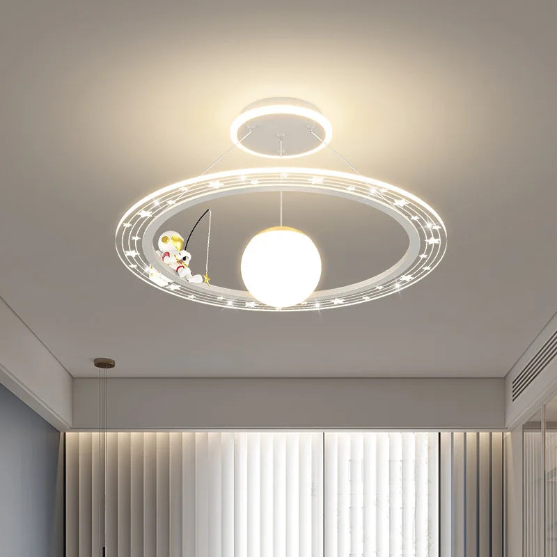 Afralia™ Astronaut LED Chandeliers: Remote-controlled Ceiling Pendant for Children's Room, Boy's Study, Nursery