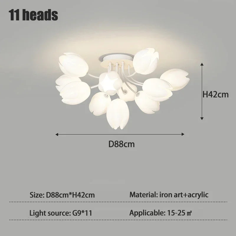Afralia™ White Lily Blossom LED Chandelier for Living Room Kitchen Bedroom