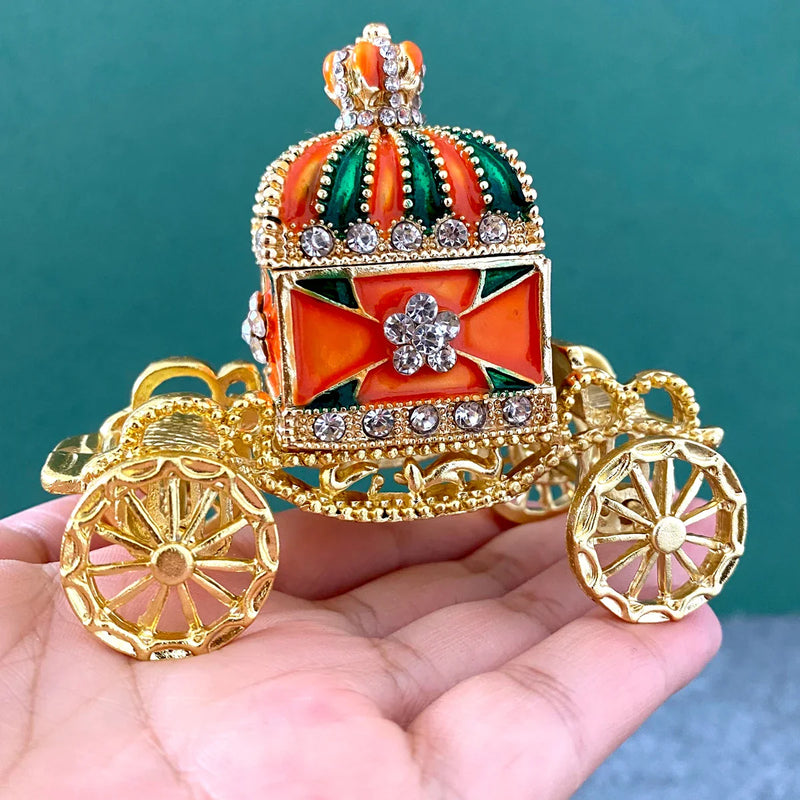 Afralia™ Enamel Crown Jewelry Box Carriage Figurine Wedding Ring Holder Shrine Home Decor
