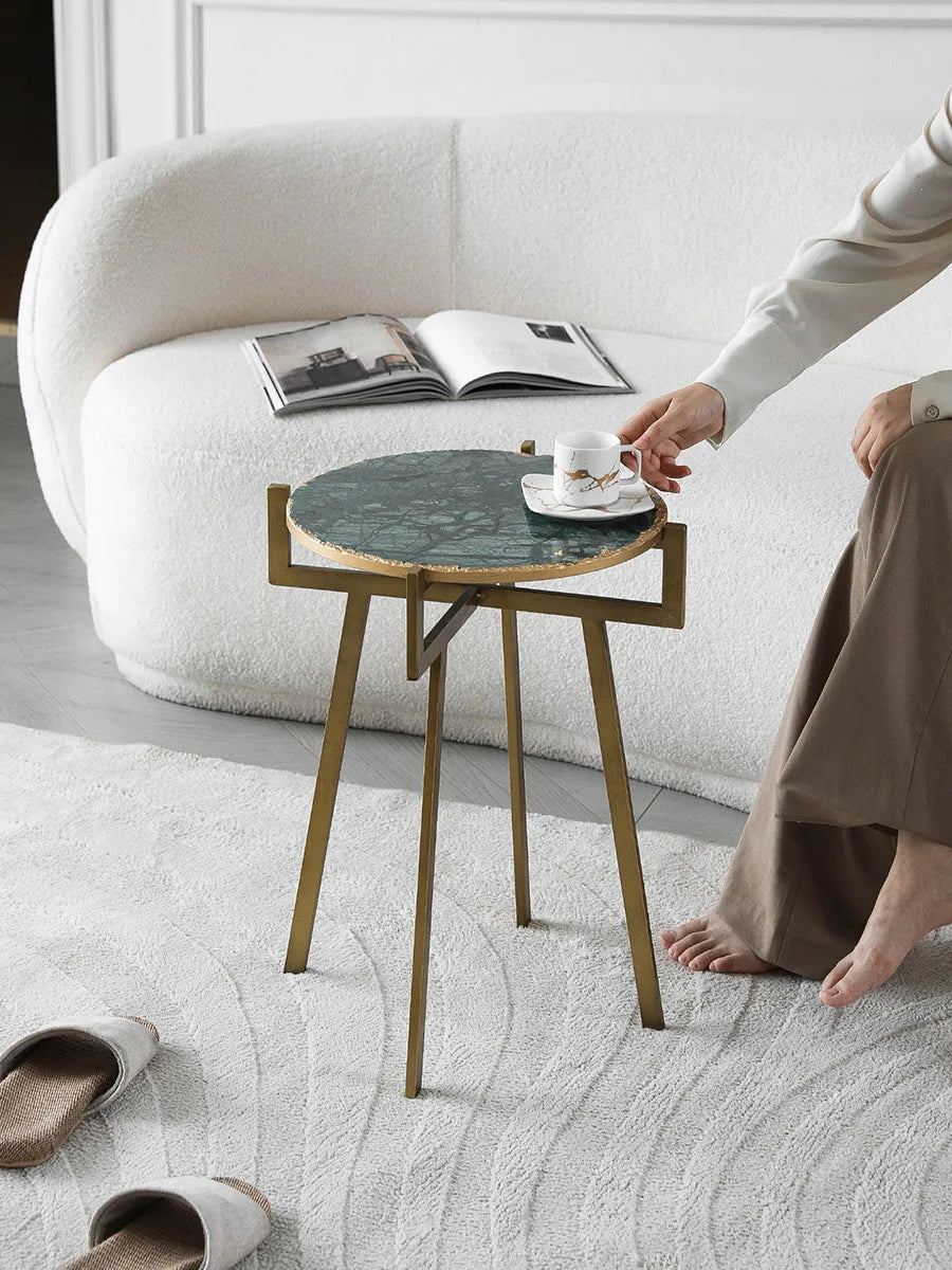 Afralia™ Round Marble End Table Metal Base Luxury Side Table for Living Room