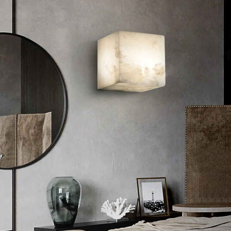 Afralia™ Cube Marble LED Wall Sconce for Bedroom, Hallway, Staircase Lighting Fixtures