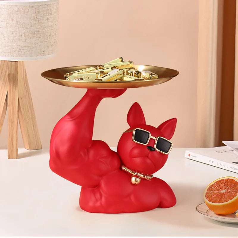 Afralia™ Bulldog Tray: Modern Resin Sculpture for Home Decor, Fruit/Key/Candy Storage