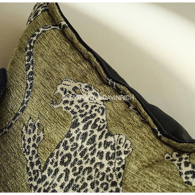 Afralia™ Medieval Leopard Lumbar Pillow Case, Luxury Cushion Cover, Royal Menagerie Collection