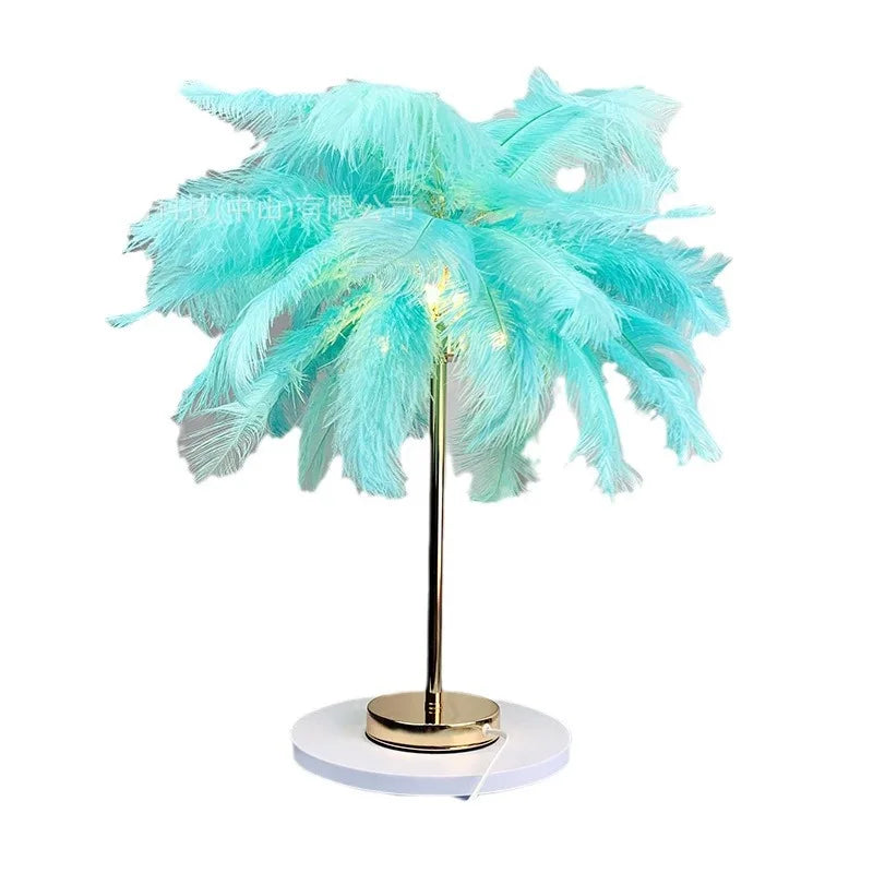 Afralia™ Nordic Ostrich Feather Table Lamp: Romantic Pink White Bedside Wedding Light