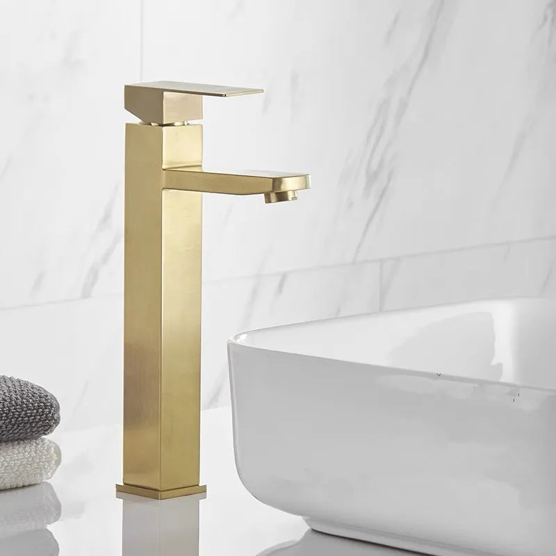 Afralia™ Brushed Gold Black Stainless Steel Bathroom Faucet Hot Cold Basin Tap Sink Mixer